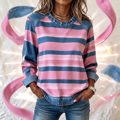 THE FREJA | Blød stribet top med denimdetaljer