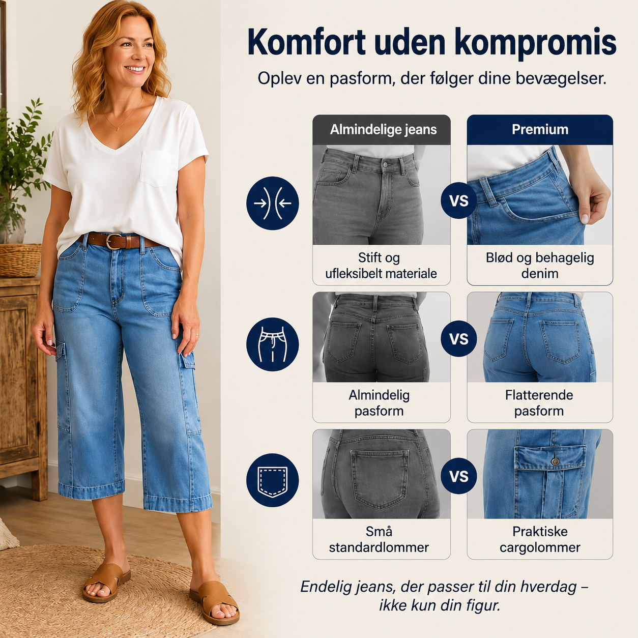 THE ÉLANA — Komfortable Denim Capribukser