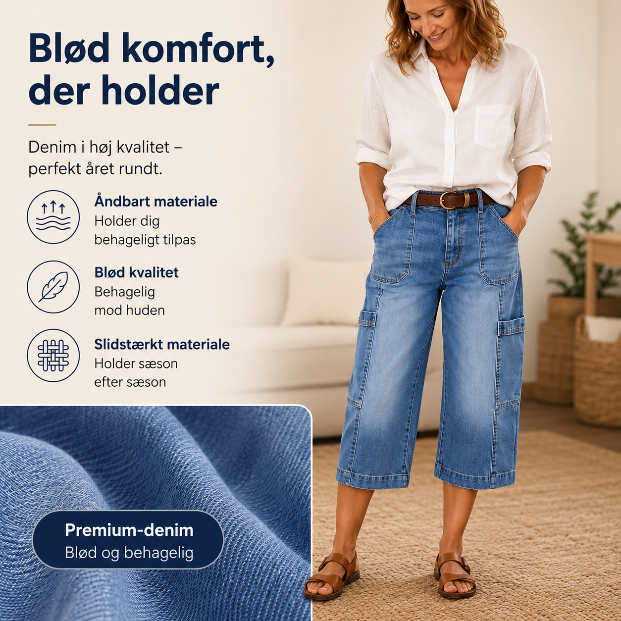 THE ÉLANA — Komfortable Denim Capribukser