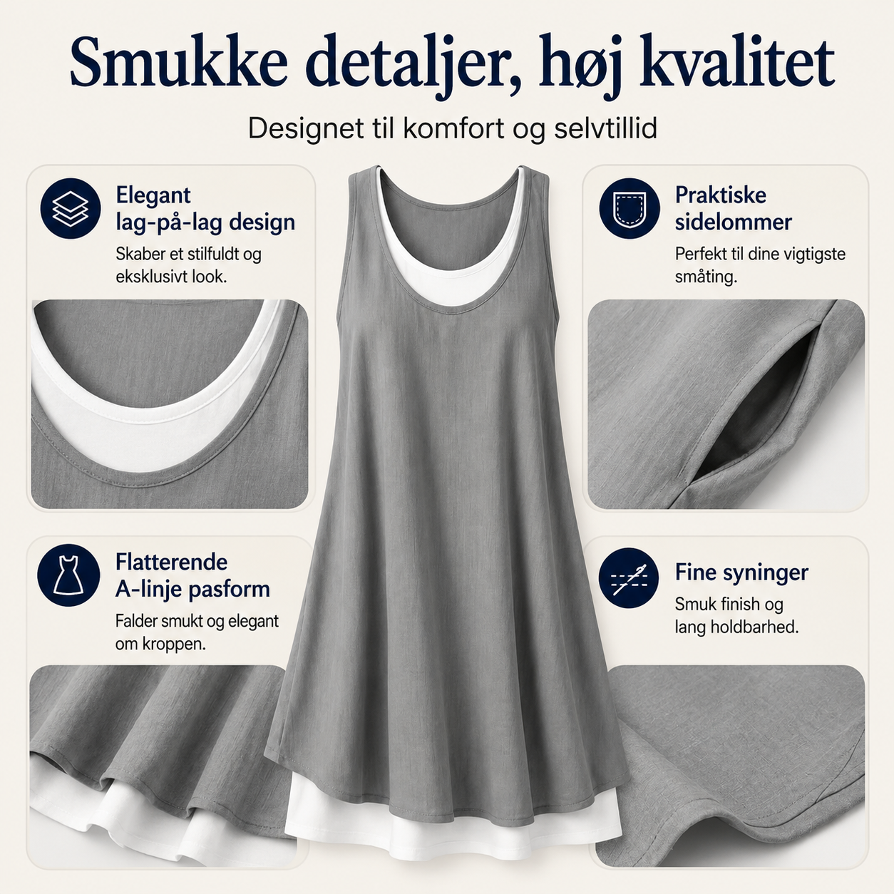 Sofia | Elegant Hørkjole med Lag-på-Lag Design